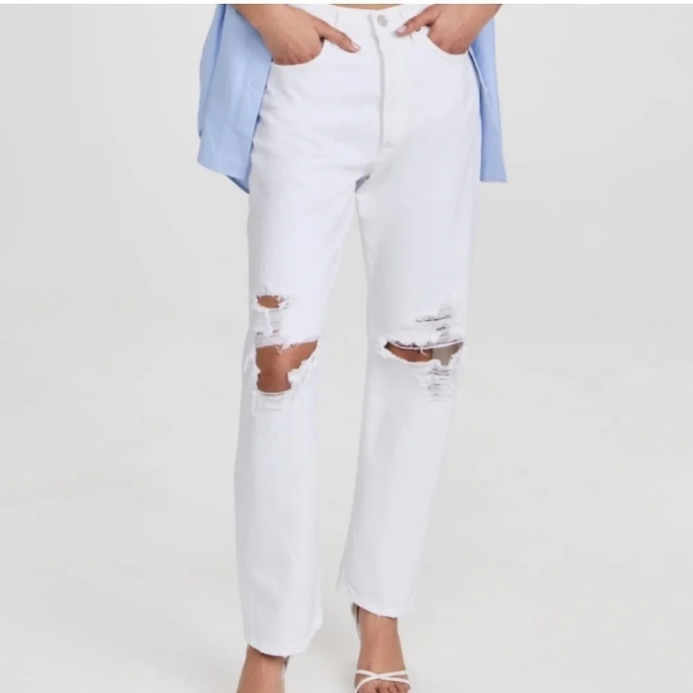 Agolde 90's White Distressed Jeans High Rise Button Fly NWT​​​​